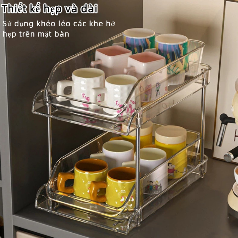 Kệ Trượt Ngăn Kéo Trong Suốt Đa Năng - Đựng Ly, Thuốc, Đồ Dùng Nhà Tắm, Chất Liệu PET Cao Cấp