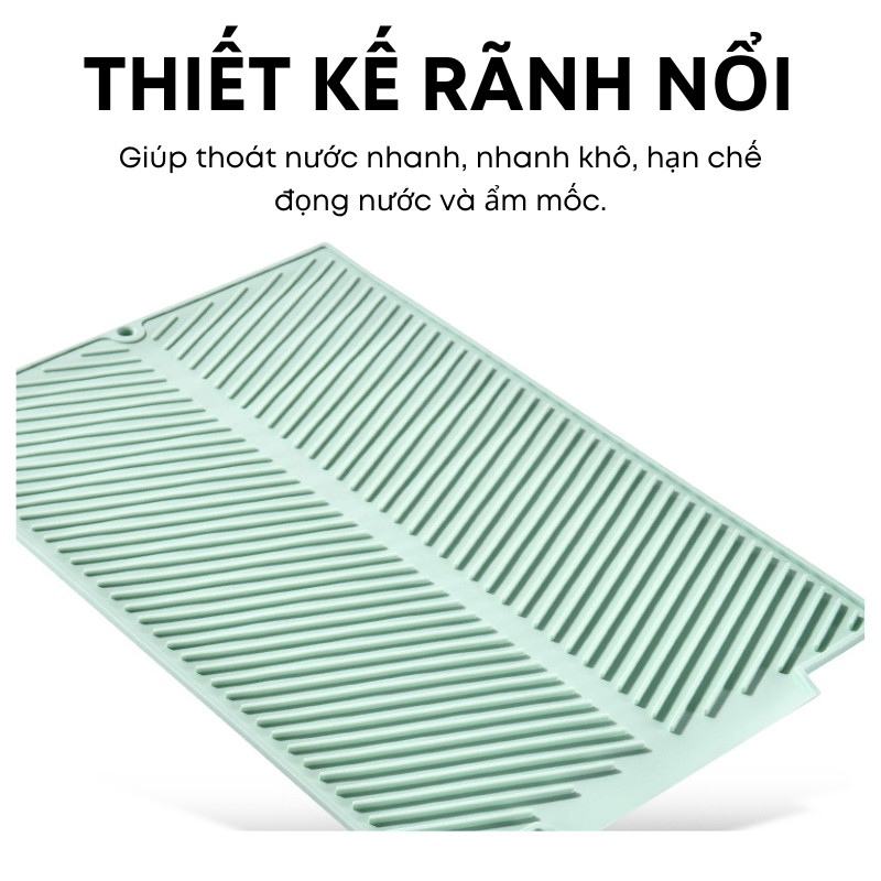 Thảm Lót Bàn Bếp Silicon Thoát Nước Chịu Nhiệt 5mm – Rãnh Nổi Chống Trượt, Lót Úp Bát Đĩa Có Miệng Thoát Nước | 360