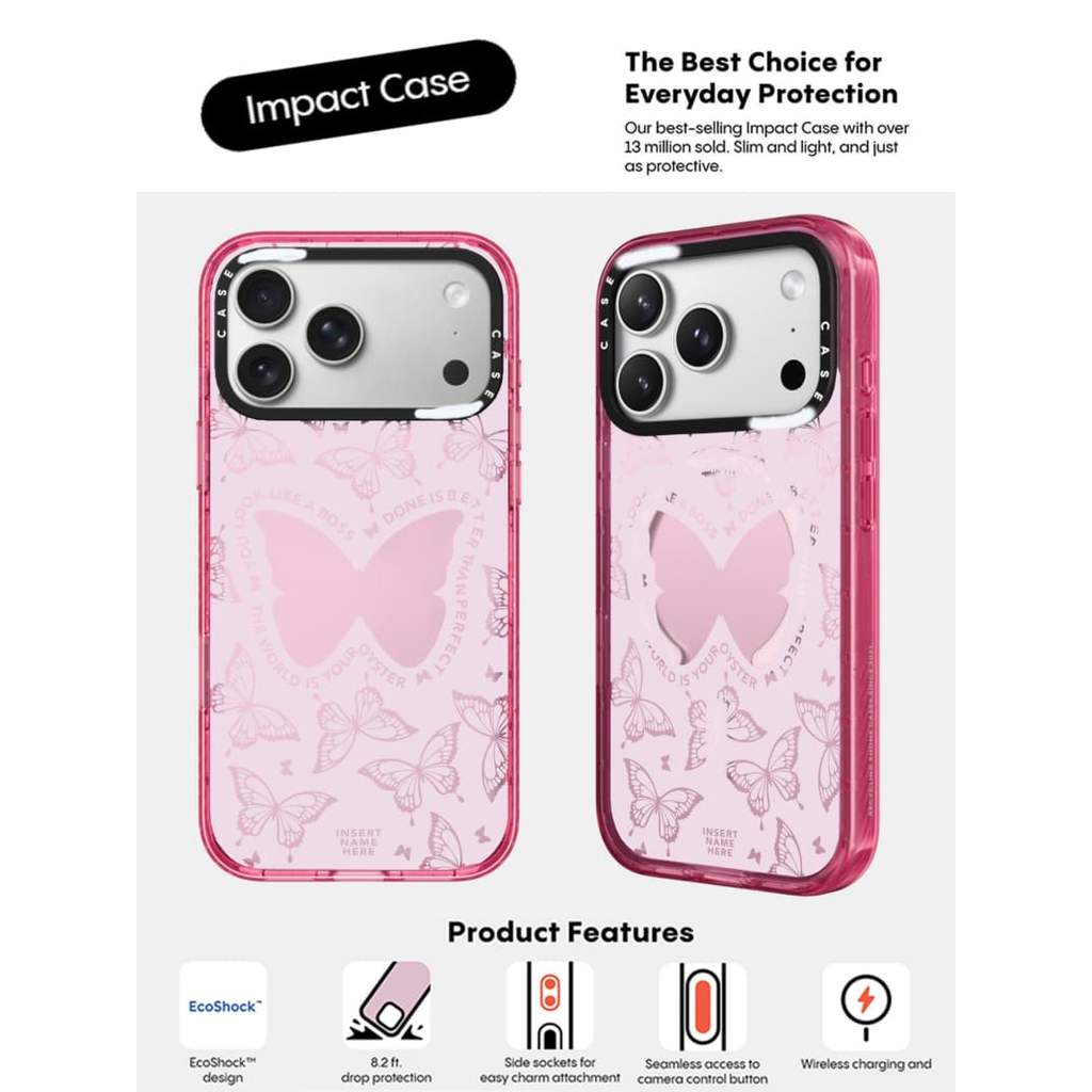CASECASE X Full Màn Hình Bướm Hồng Fizz Màu Trong Suốt Cứng Hút Từ Tính Tác Động Dành Cho Apple IPhone 12 13 14 15 16 17 Pro Max Air Plus Có Hộp