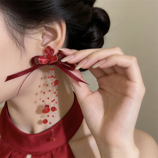1 Đôi Bông tai Giáng sinh hình nơ Pháp màu đỏ năm mới