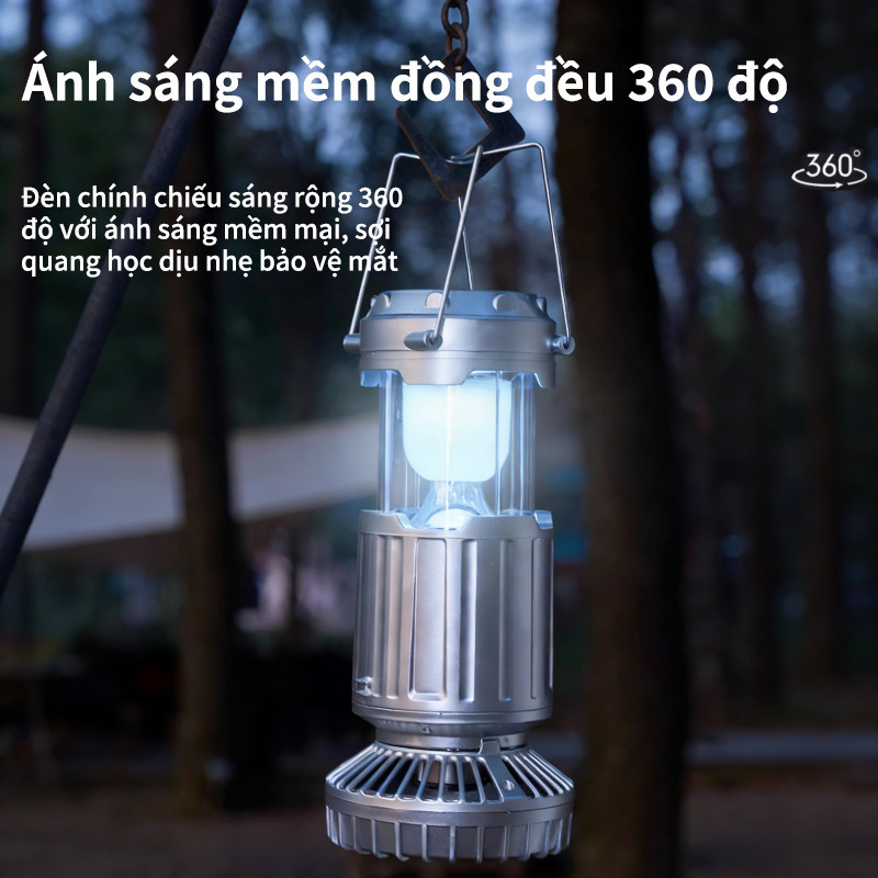 Đèn Cắm Trại & Đèn năng lượng mặt trời 3in1 - Sạc Bằng Năng Lượng Mặt Trời & USB, Quạt Gập Tích Điện