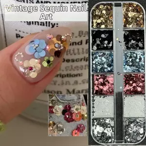AWNGD Chấm Bi Lấp Lánh Trang Trí Nghệ Thuật Móng Tay, Phụ Kiện Nhiều Màu Sắc DIY, Y2K 12 Lưới Tối Giản Kim Sa, Dùng Cho Salon