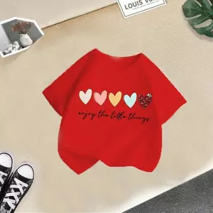 Áo Tròn Cổ, Họa Tiết Đơn, Ngắn Tay, Phong Cách Mùa Hè, 100% Cotton, Bé Gái, Áo Thun