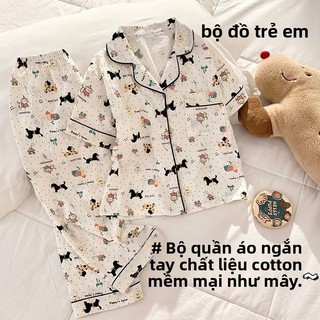 Bộ đồ ngủ cho bé – Áo cài nút tay ngắn quần dài cotton, hình Hello Kitty dễ thương