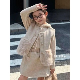 15-25kg (hàng QCCC) Set dạ mũ 3ct phối lông siêu sang chảnh cho bé gái