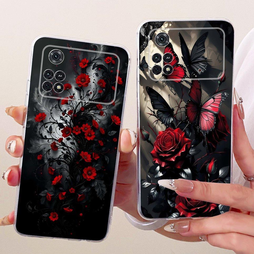 Vỏ hoa hình bướm sang trọng cho Xiaomi Poco M4 Pro 4G 5G Ốp điện thoại silicon mềm trong suốt cho PocoM4