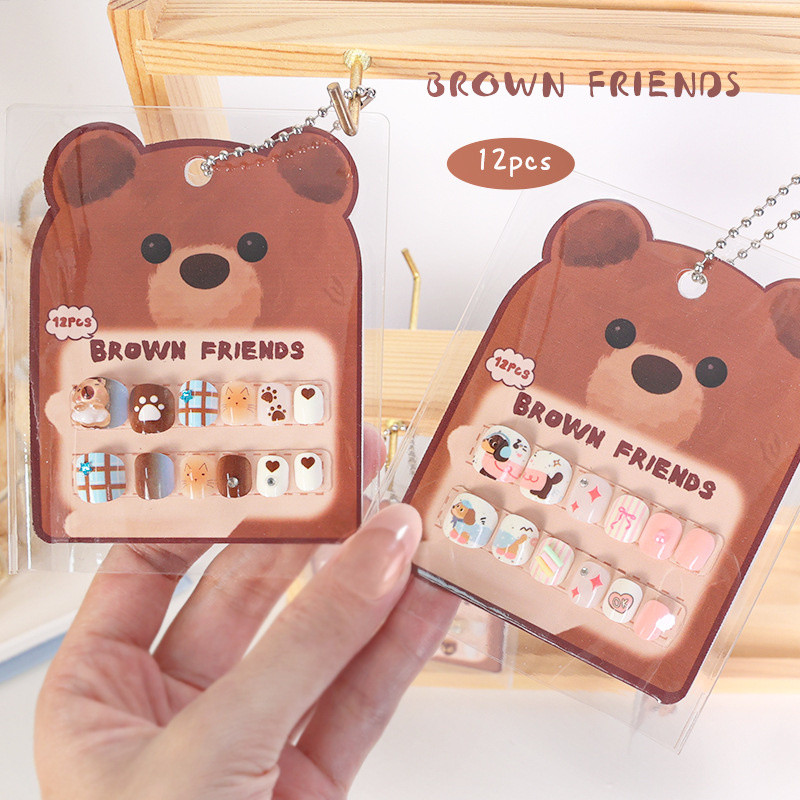 Dễ Thương Trẻ Em Hoạt Hình Ngắn Handmade Dán Móng Tay Capybara Đeo Đầu Móng Tay Giả Móng Tay