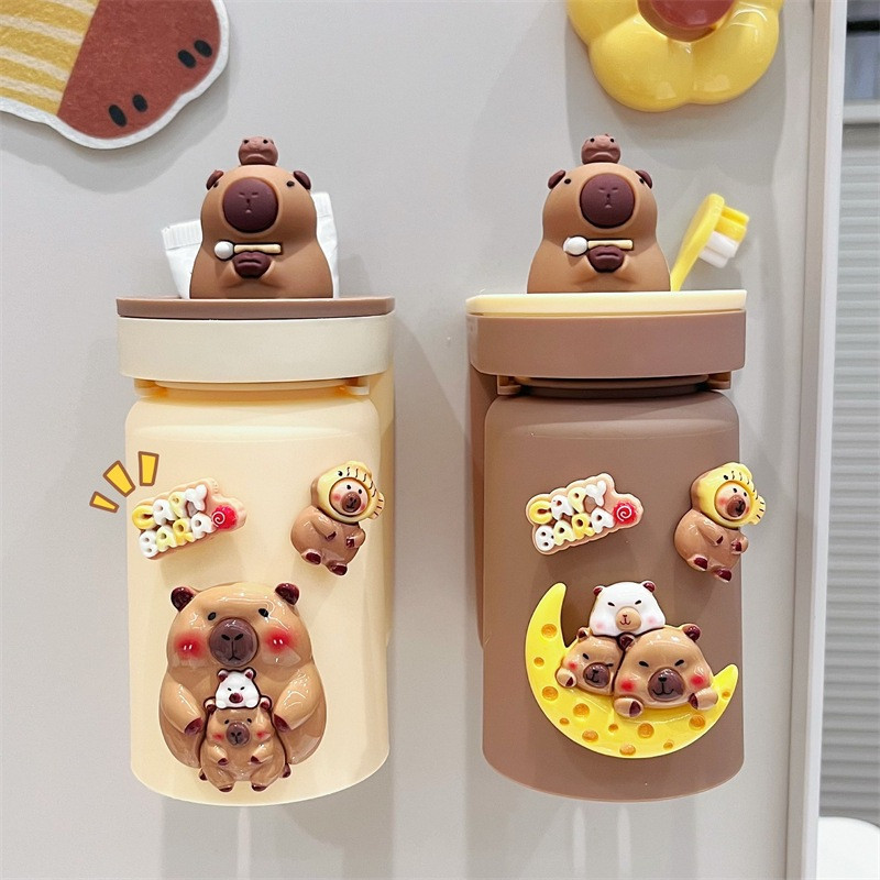 Bộ Cốc & Giá Treo Bàn Chải Đánh Răng 2 Trong 1 Cho Bé - Thiết Kế Hoạt Hình Dễ Thương, Không Cần Khoan Tường