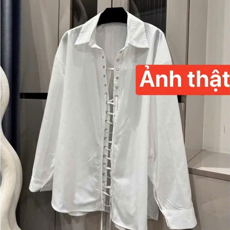 Áo Sơ Mi Nữ Corset Đan Dây Dáng Dài KCloset Somi Trắng Dây Rút Giấu Quần Sang Chảnh NA81