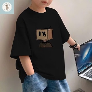 Áo thun mỏng cổ tròn in hình robot hoạt hình bằng bìa cứng dành cho bé trai, kiểu dáng giản dị và thời trang.