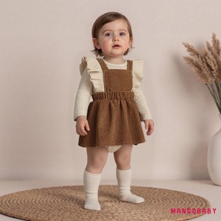 MG-Baby Girl Romper Tay Dài Cổ Tròn Treo Chắp Vá Body Trang Phục Mùa Thu