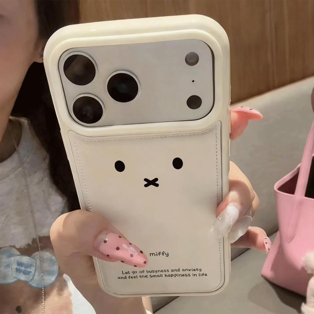 Thỏ dễ thương mắt đen cho trường hợp iPhone 17Pro 15plus Nhật Bản Hàn Quốc 1312pro Tính cách 11 lỗ lớn