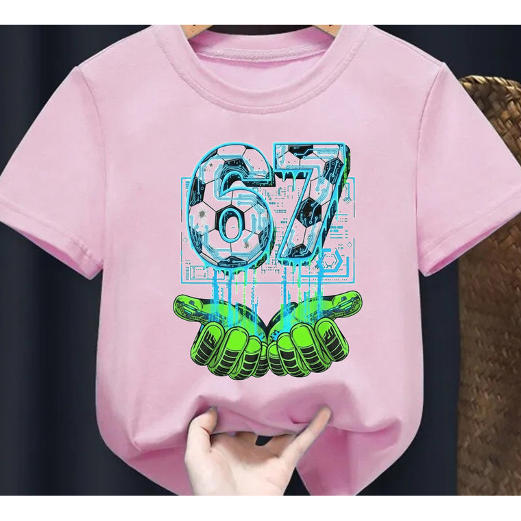 Áo thun hoạt hình trẻ em 2D Soccer Six Seven Meme Print Tee cho bé trai bé gái Kawaii Áo mềm thông thường