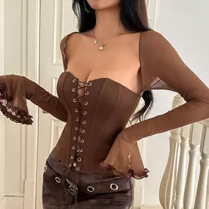 Áo Khoác Một Vai Phối Ren Mỏng, Ống Tay Top