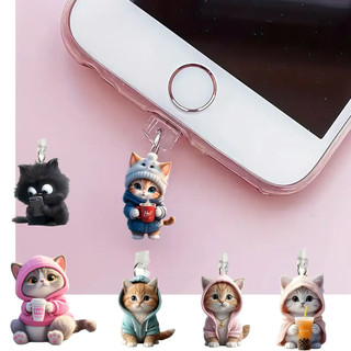 2 Chiếc 2D Mèo Đáng Yêu Điện Thoại Bụi Cắm Giao Diện Hình Bầu Dục Acrylic Nút Chặn Trang Trí Cho Điện Thoại Di Động