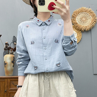 Áo sơ mi nữ 100% sợi cotton phong cách nước ngoài, họa tiết thêu tay dài, phù hợp mùa xuân 2026