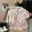 Trẻ Em Nhà Quần Áo Thu Đông Phong Cách Bé Gái Phiên Bản Hàn Quốc Ngọt Ngào Dễ Thương Cardigan Ấm Bộ Đồ Ngủ Cho Bé Ren Phù Hợp Với Quần Áo Trẻ Em