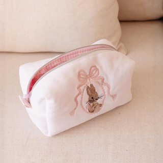 Túi Đựng Mỹ Phẩm MKYCO, Dụng Cụ Trang Điểm Nơ Ren Dung Tích Lớn, Dây Kéo Kawaii Đóng Thỏ Trắng Hồng Du Lịch Túi Vệ Sinh Nữ Bé Gái