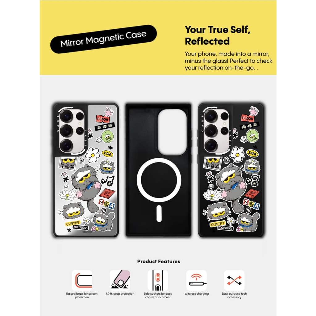 CASECASE X ZOA Sticker Case Matte Black & Sliver Mirror Vỏ hút từ tính Samsung Galaxy S26 S25 S24 S23 Ultra Plus Mặt sau cứng có hộp khắc logo