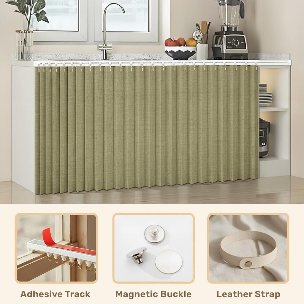 Rèm gấp tủ chống nước tùy chỉnh với bộ đường ray - Không khoan cho nhà bếp dưới bồn rửa để giấu ống & bảo quản - Màu trơn