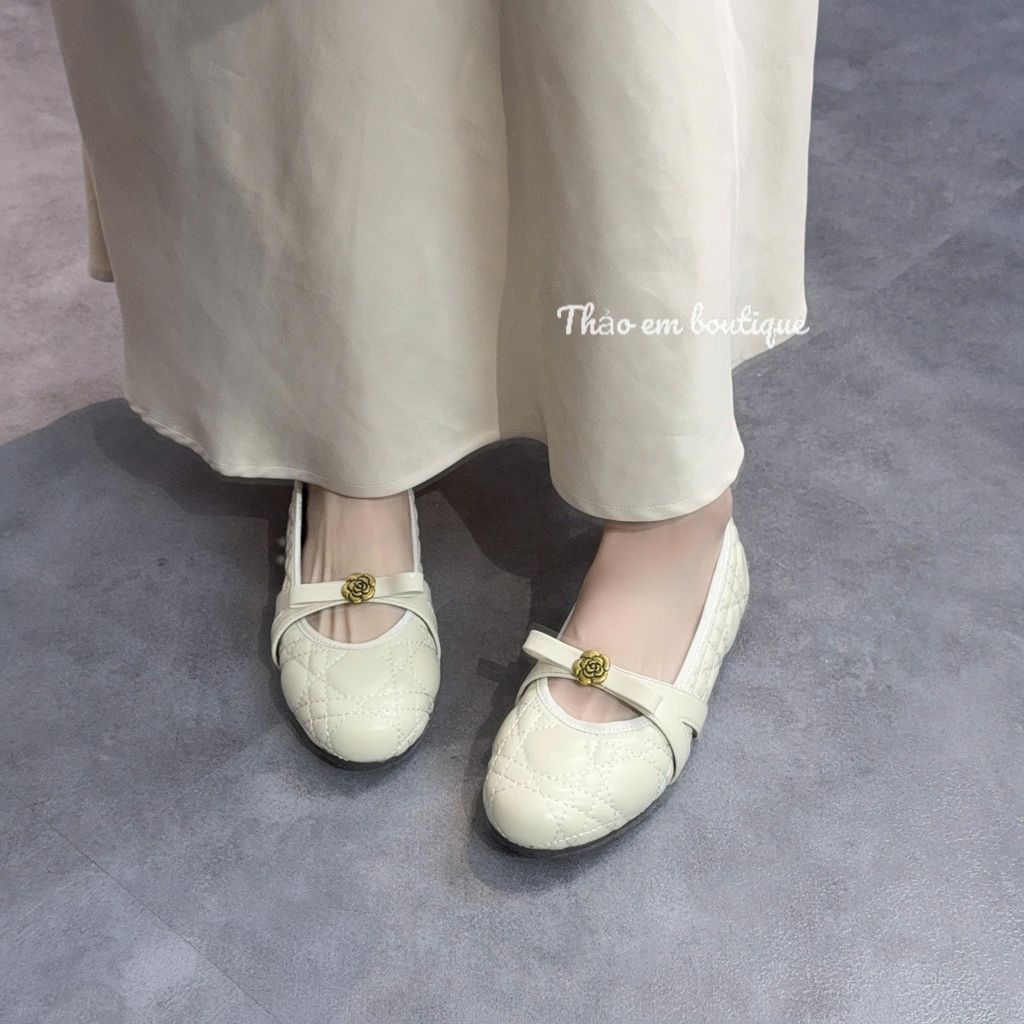 [Thảo Em - BH993] Giày búp bê nữ đế bệt da lì mềm quai nơ hoa trà sang chảnh tiểu thư [QCCC]