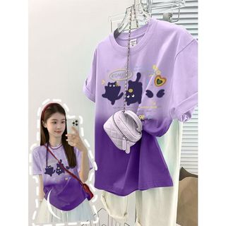 Oversize Màu Gradient Áo Plus Size Áo Nữ Dopamine Mặc Áo thun ngắn tay Nam Nữ Cùng phong cách Mùa hè Áo ngắn tay 2026 Áo màu trơn Plus