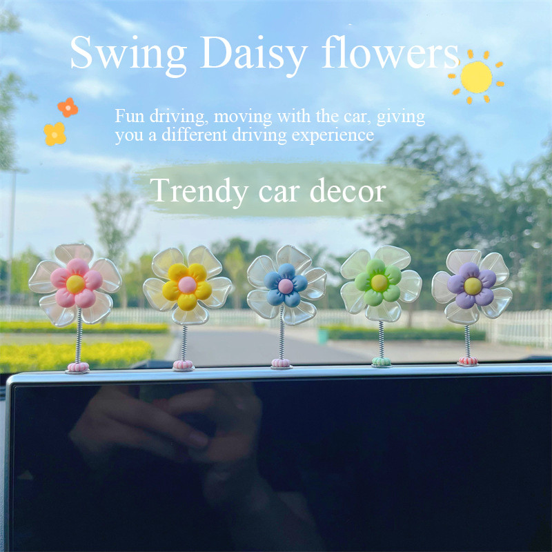 🔥Đồ trang trí xe hơi dễ thương, tươi mới, sáng tạo, đồ trang trí hoa cúc nhỏ đung đưa. - ảnh 3