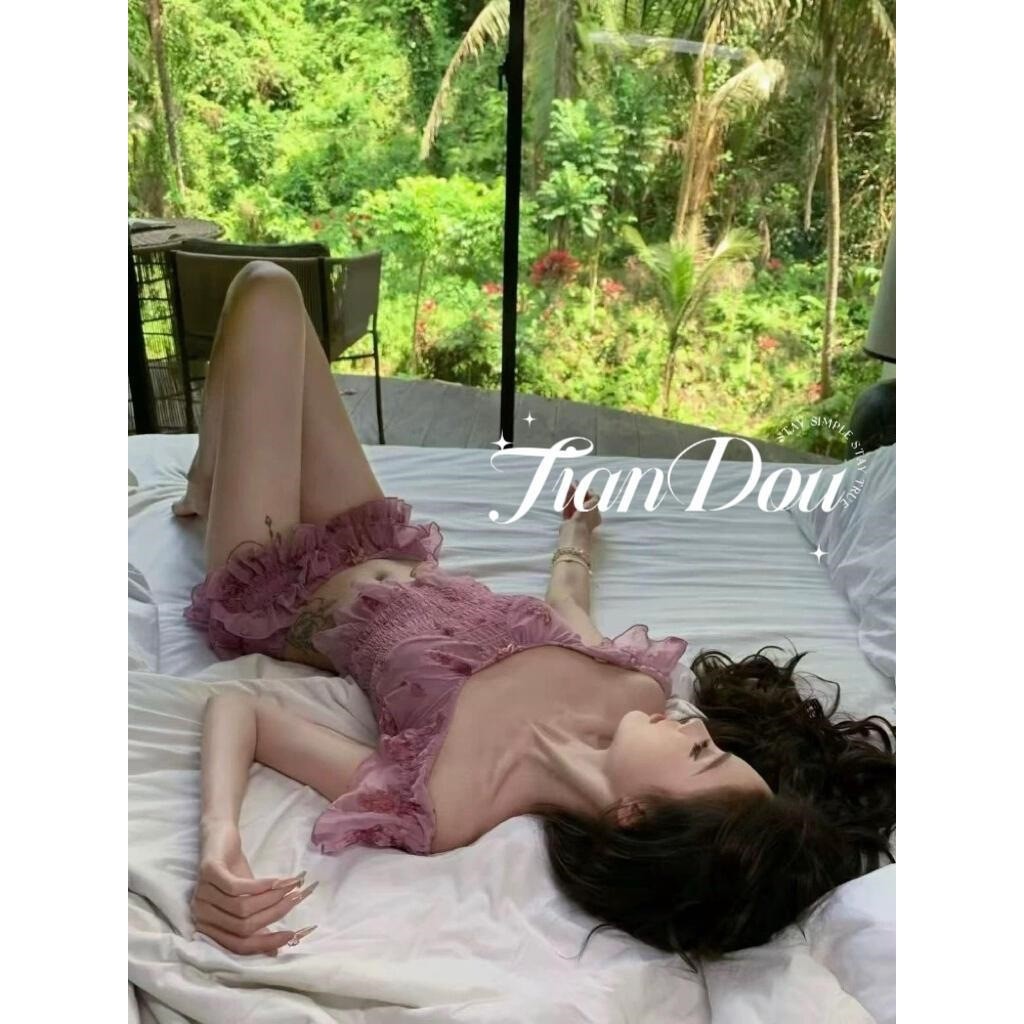 Tím Bikini Off-The-Shoulder Slimming, Phù Hợp Đi Du Lịch Mùa Hè