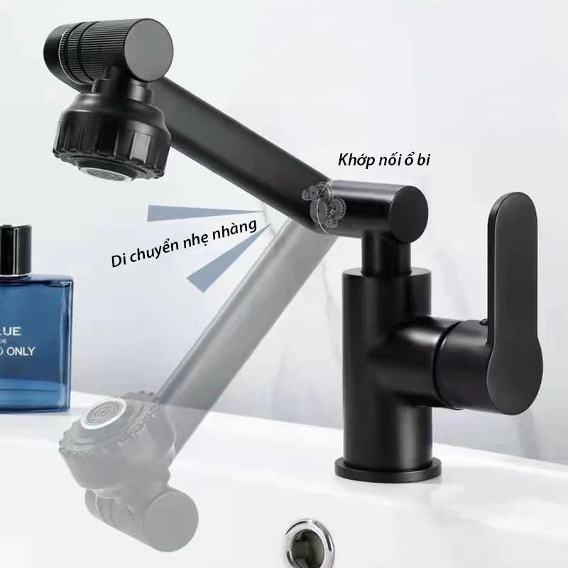 Vòi lavabo đồng thau, vòi nước chậu rửa mặt nóng lạnh đa chiều xoay 360 độ thông minh sang trọng và tiện dụng