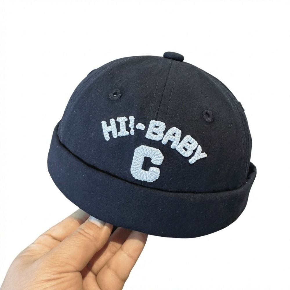 Mũ Docker Bé HOBBYIN, Mũ Beanie Cotton Màu Trơn, Thời Trang Thoáng Khí Thêu Chữ Retro Mũ Không Vành Trẻ Em Cho Bé Trai Bé Gái