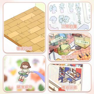 ENWEI 4 Chiếc [Dòng Giải Trí Thỏ Phong Cách Cổ Đại] Nhãn Dán Phong Cảnh 3D Chống Thấm Nước Magic Shiba Inu House Cho Tạp Chí Thêu Sò