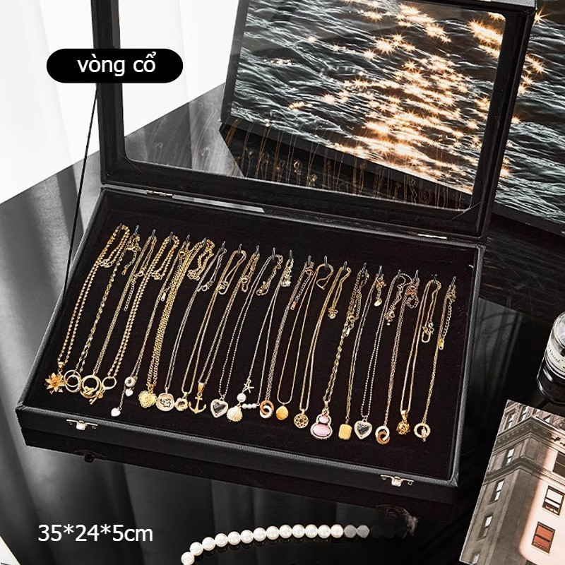 Hộp Bảo Quản Trang Sức Chống Oxy Hóa, Kính Dày Trong Suốt, Nhung, Đựng Vòng Tay Nhẫn Dây Chuyền