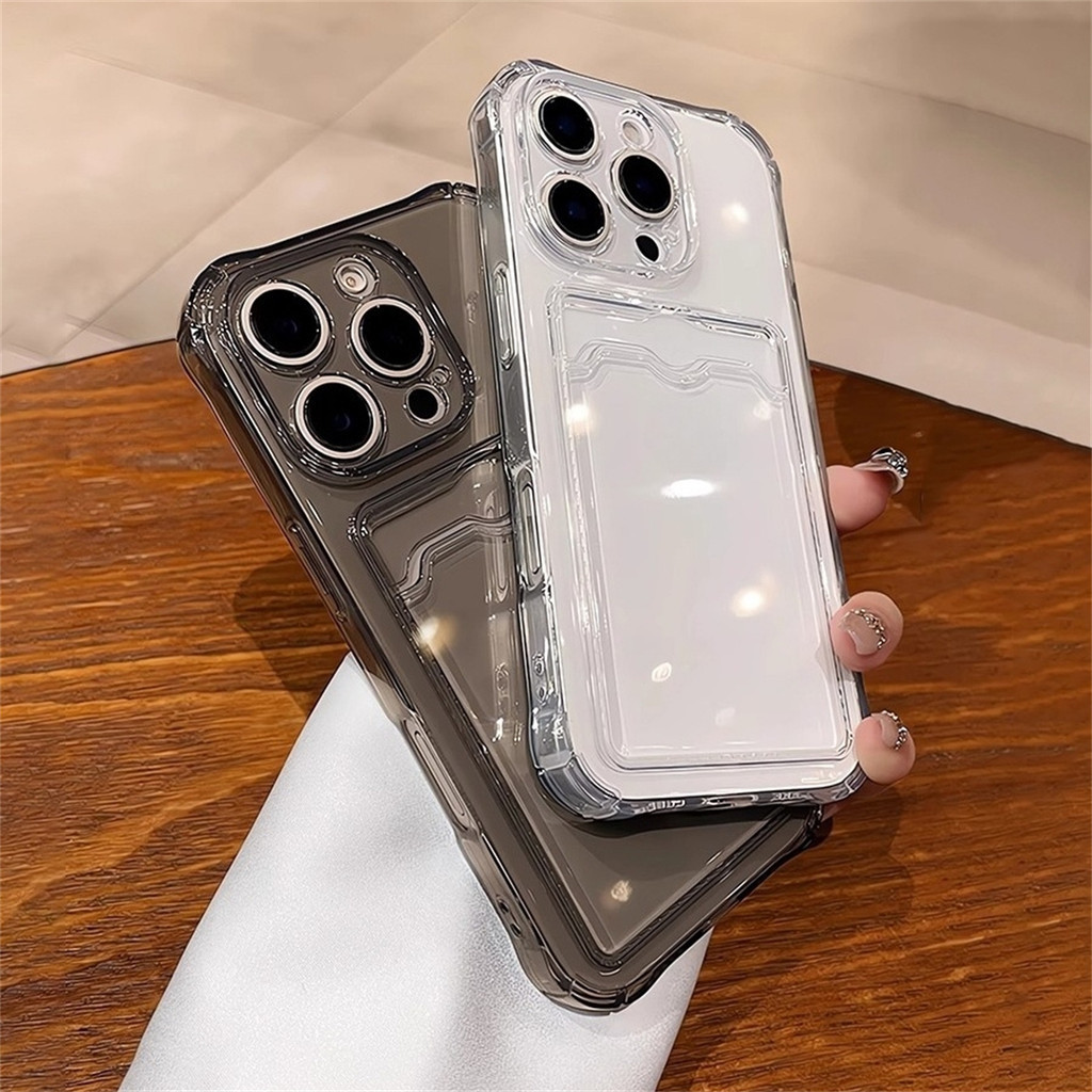Trong Suốt Khe Cắm Thẻ Ví Ốp Lưng Điện Thoại Cho iPhone 16 Plus 12 13 14 15 Pro 17 Max Vỏ Mềm Trong Suốt Vỏ Chống Sốc