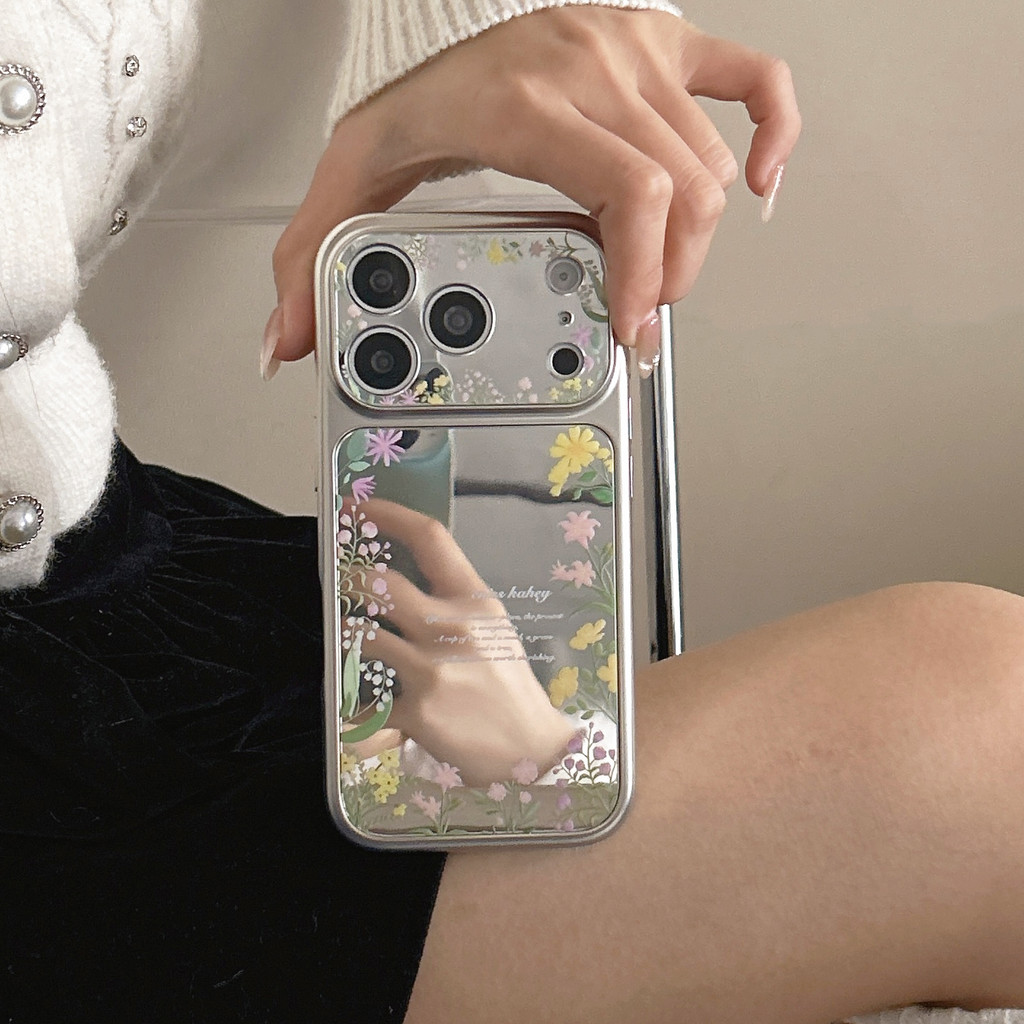 Ốp điện thoại bề mặt gương hoa đơn giản cho iPhone17ProMax 17 16 15 14 13 Vỏ điện thoại chống rung