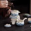 Bộ Ấm Chén Pha Trà Đạo Bằng Sứ Cảnh Đức Trấn Họa Tiết Đẹp Mắt (Dáng Cối Xay, Kèm Hộp Quà)