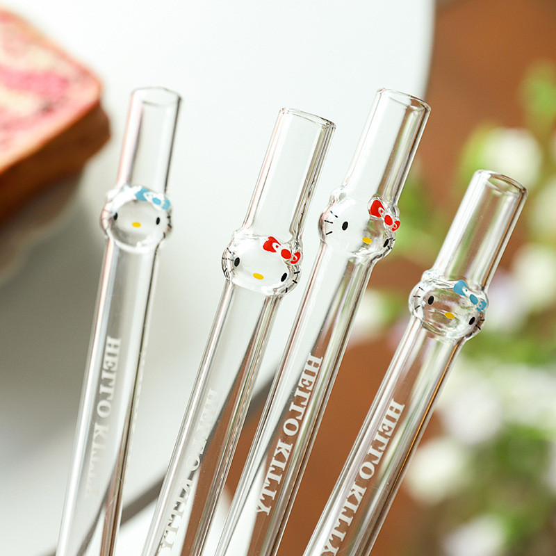 Mới Nhật Bản Dễ Thương Ba Chiều Mèo Mèo Ống Hút Thủy Tinh Trong Suốt Sữa Uống Thủy Tinh Ống Hút Ống Thẳng C8KN