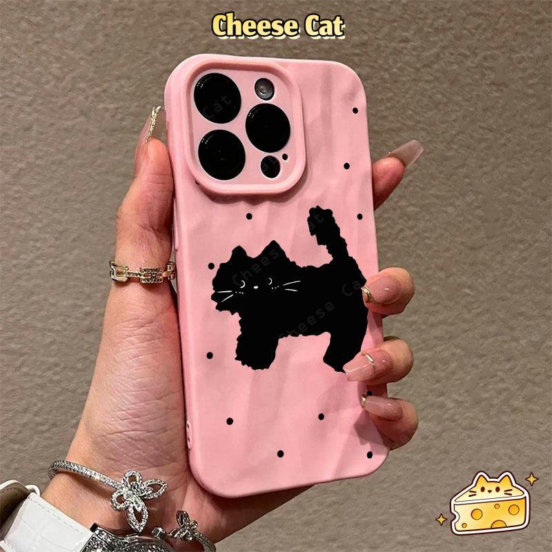 Mèo đen nhút nhát dễ thương Ốp gập 3D tương thích cho iPhone 13 12 11 14 15 16 17 Pro Max 7 Plus SE XR Xs Max
