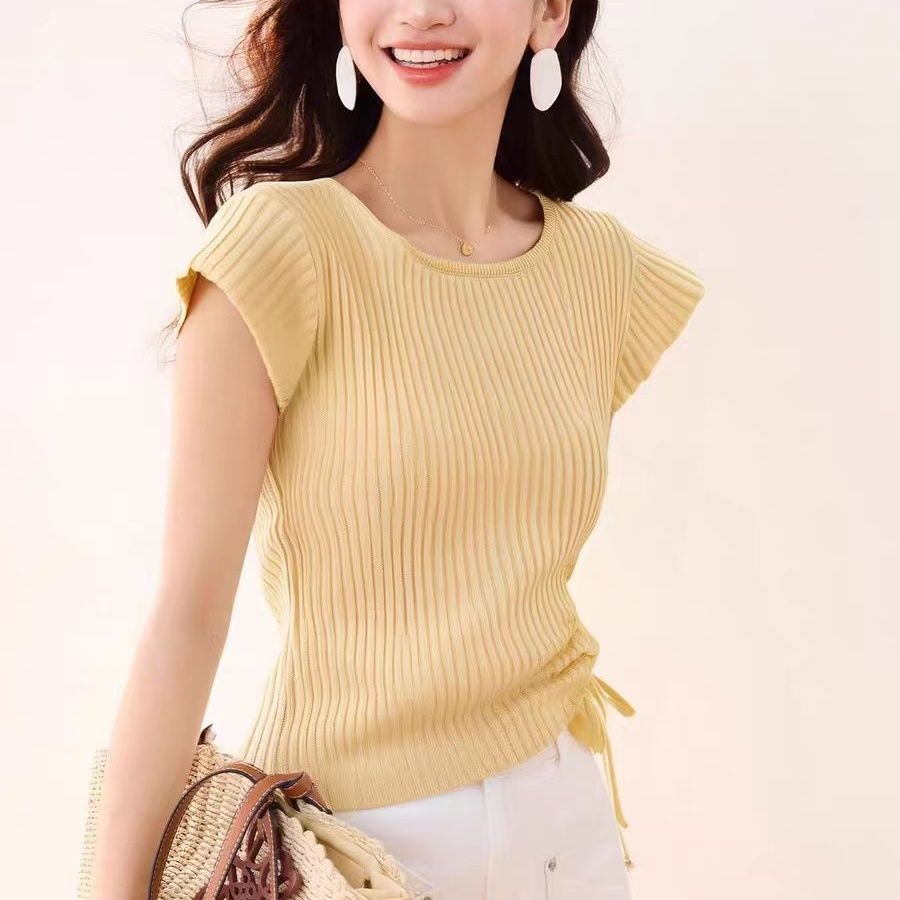 Áo thun dệt kim ngắn tay cho tập luyện thể hình theo xu hướng Hàn Quốc mùa hè dành cho nữ