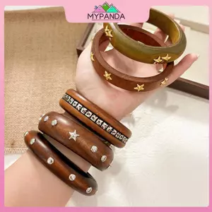 Lắc Tay Vintage Dân Tộc Gỗ Phong Cách Punk Hình Học Với Đinh Tán Lớn