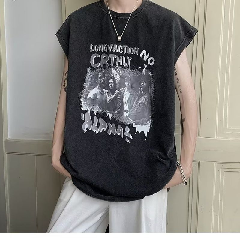 Áo thun không tay streetwear in họa tiết, phù hợp giới trẻ mùa hè