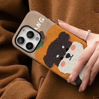 Ốp điện thoại hình chú chó con màu cam 2 trong 1 Apple 17 / 16 iPhone 15 Pro Max Phim mới 14 / 13 Sáng tạo 12 / 11 Pro Max 7 / 8 Plus Vỏ điện thoại bóng hai lớp