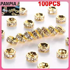 PNPIA - 100 Hạt Rondelle Giả Kim Cương Bạc Vàng Pha Lê, Size 6mm &amp; 8mm, Mới Cho DIY
