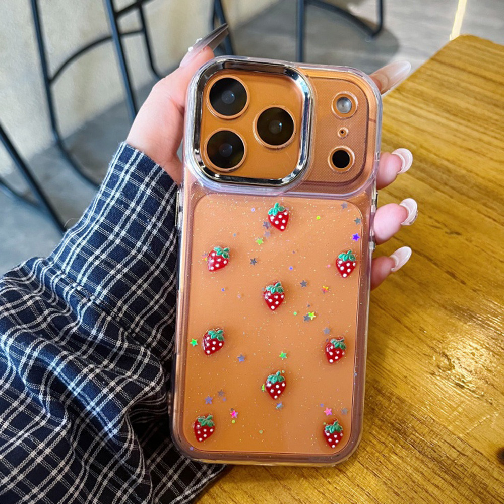 Ốp Điện Thoại Nhựa Dâu 3D Cho iPhone 17 Pro Max 17 Air 16 Plus 15 14 13 12 11 Vỏ Bảo Vệ Chống Sốc