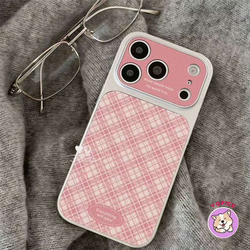 Ốp điện thoại họa tiết ca rô màu hồng Iphone 17 Pro Max iPhone 16 Pro 16 Plus skin 15 Pro Max cover silicone 14 Pro chống rơi 13 mẫu nữ full coverage Cửa sổ lớn KNTP