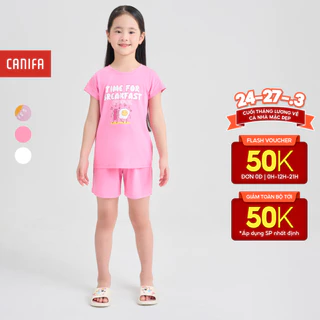 Bộ mặc nhà bé gái CANIFA cộc tay phối màu có hình in 1LS25S002