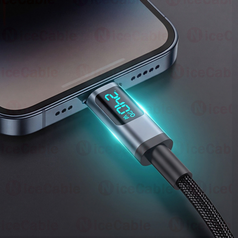 Cáp dữ liệu bện Nylon tùy chọn 1M / 2M / 3M Cáp USB / Type C sang Type C có màn hình hiển thị trực quan Dây sạc siêu nhanh 6A cho điện thoại / máy tính bảng