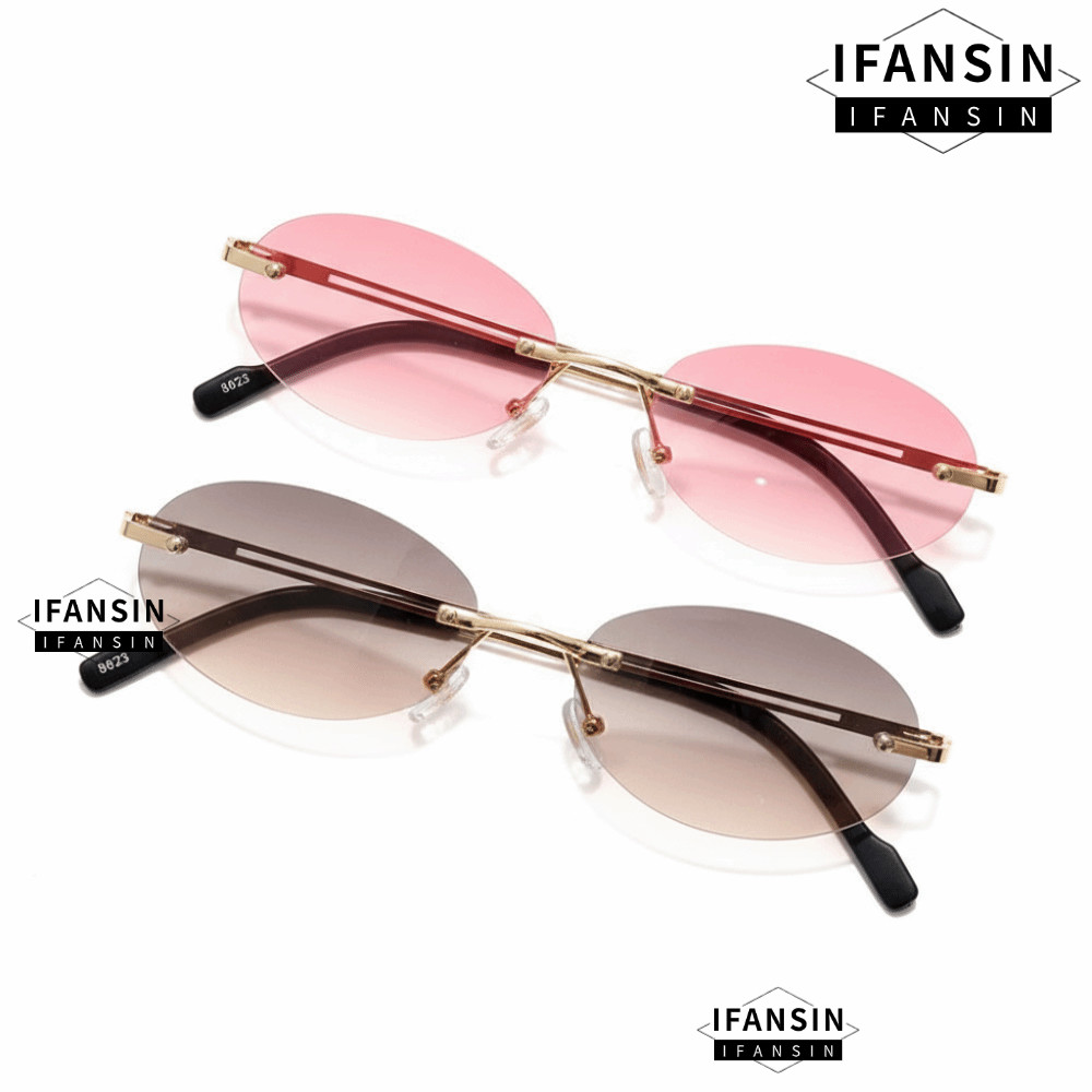 Kính mắt IFANSIN hình bầu dục UV400, Thiết kế không vành thời trang dành cho nam và nữ