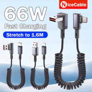 100W USB / Type C Lò xo Dây sạc ô tô có thể thu vào Dây Nylon Cáp chống vỡ Thiết kế khuỷu tay đôi Cáp dữ liệu sạc nhanh cho ios / Android