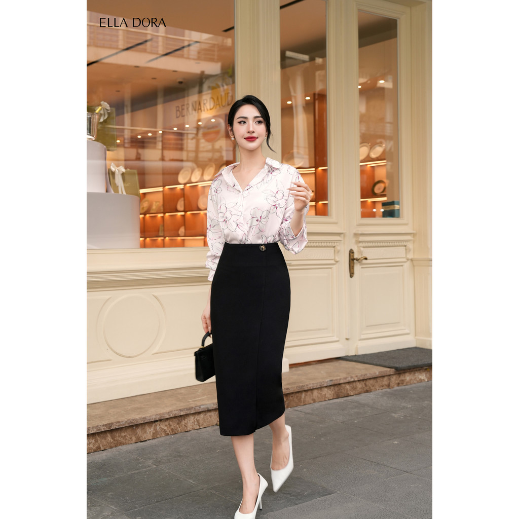 Áo sơ mi nữ ELLA DORA thiết kế tay dài form suông thanh lịch sang trọng 2 màu XANH/HỒNG [SM90]
