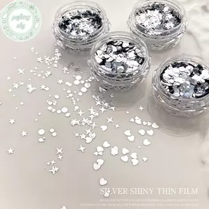 PUSKY 1 Lọ Bạc Sáng Bóng Kim Sa Lấp Lánh Mix Hình Ngôi Sao Tình Yêu Lát Đề Can Làm Móng Tay Paillette Quyến Rũ Móng Tay Nghệ Thuật Stiers VN